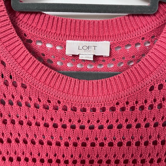 LOFT Pink Open-Knit Crew Neck Sweater with Short sleeves - Picture 4 of 5